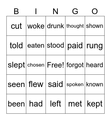 irregular verbs - 1 Bingo Card