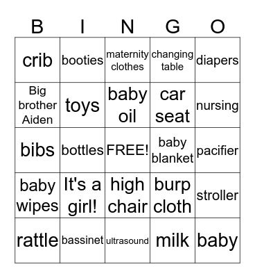 Baby Bingo Card