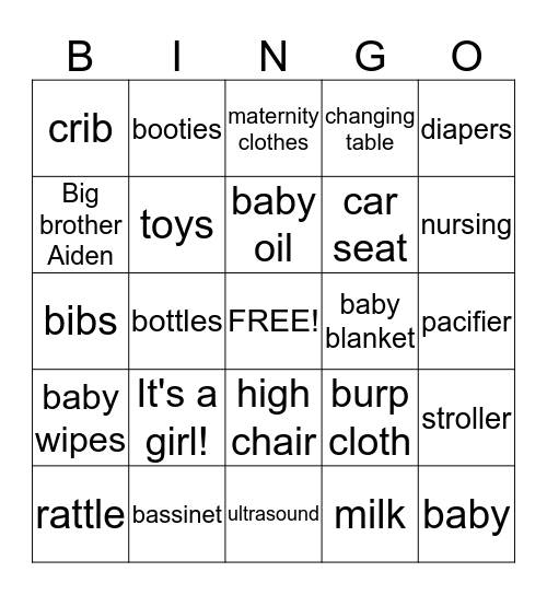 Baby Bingo Card