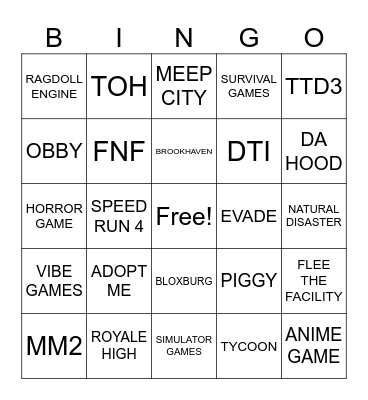 RBLX GAMES Bingo Card