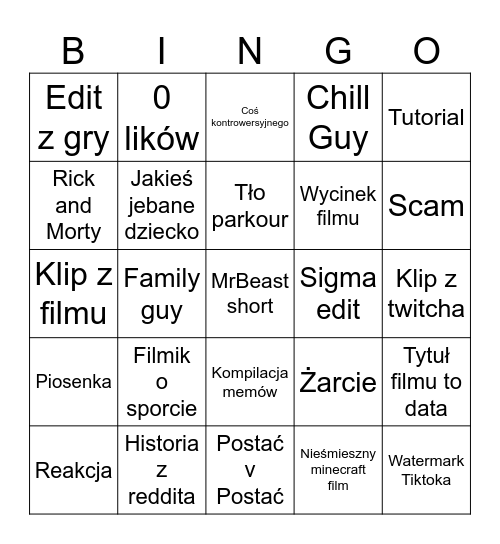 YouTube shorts Bingo Card