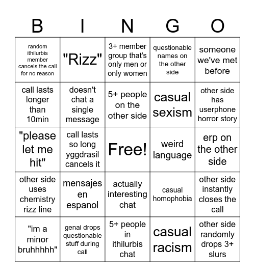 Untitled Bingo Card