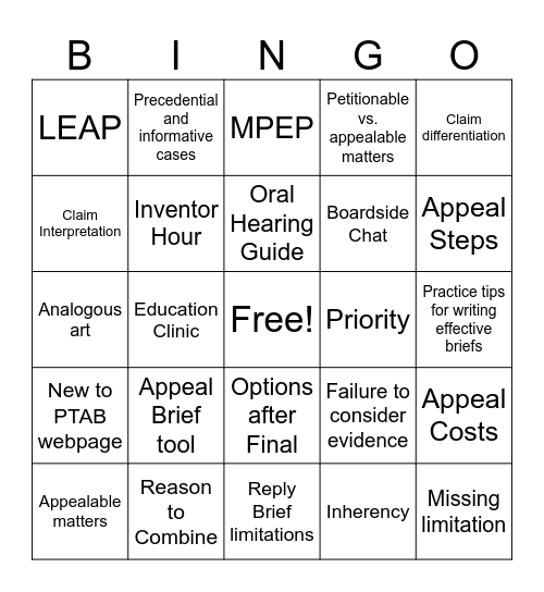 PTAB Bingo Card