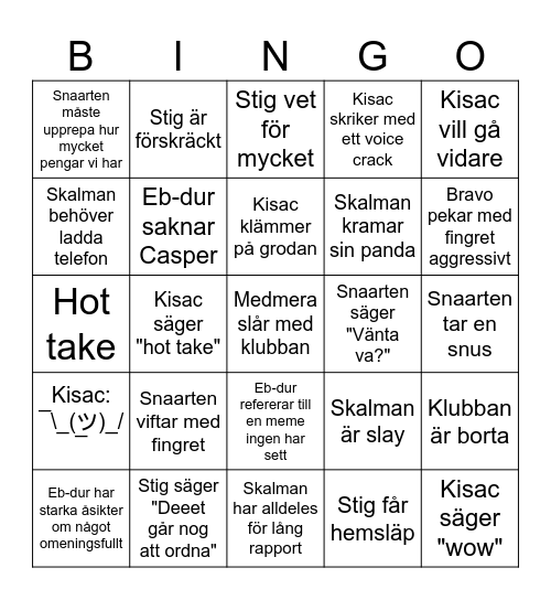 Medmeras SHOTBINGO á la Schlaget Bingo Card