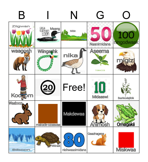 Ojibwe Bingo Card