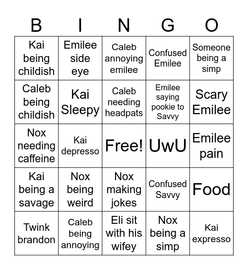 Friend group Bingo Card