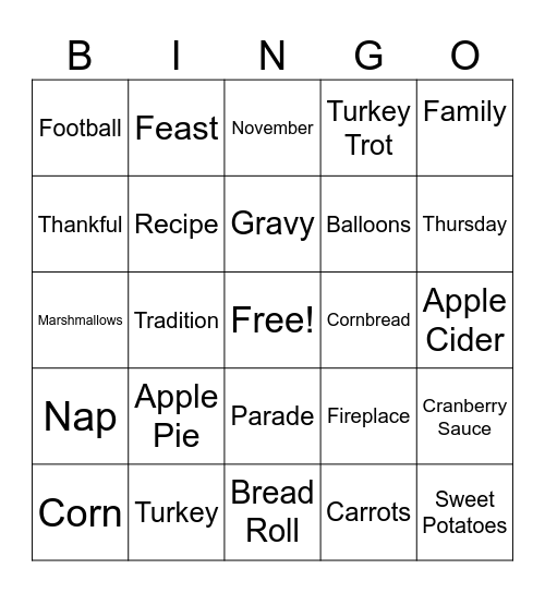 Thanksgiving Bingo Card