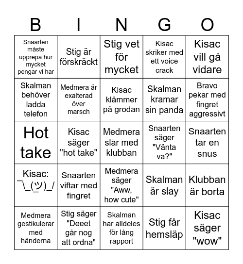 Eb-durs SHOTBINGO á la Schlaget Bingo Card