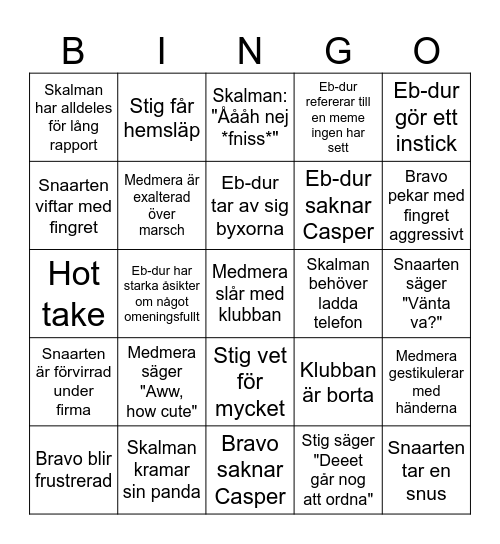 Kisacs SHOTBINGO á la Schlaget Bingo Card