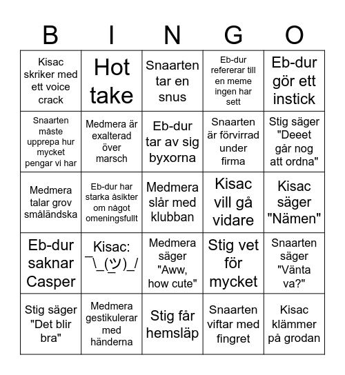 Bravos SHOTBINGO á la Schlaget Bingo Card