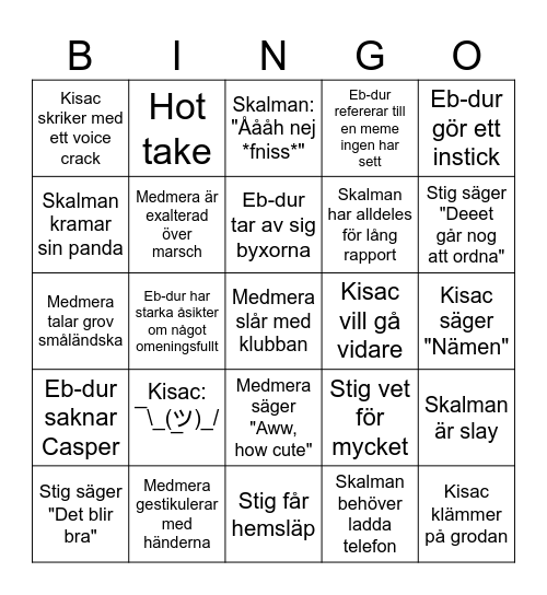 Snaartens SHOTBINGO á la Schlaget Bingo Card