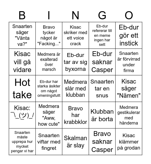 S.T.I.G:s SHOTBINGO á la Schlaget Bingo Card