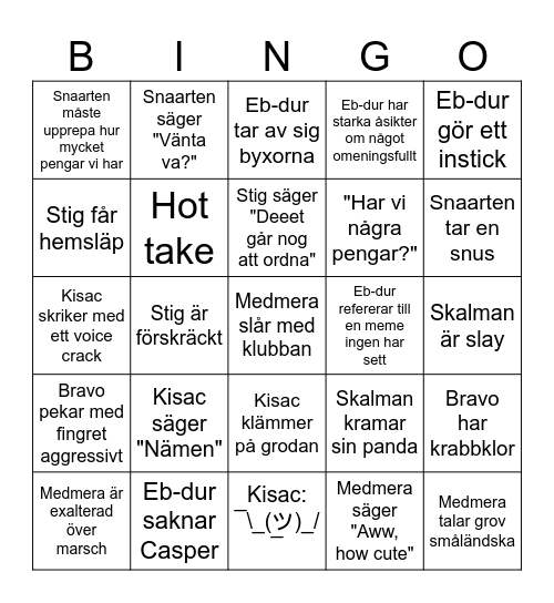 SHOTBINGO á la Schlaget Bingo Card