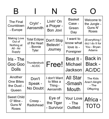 80's and 90's - Music Apps Allowed Bingo Card