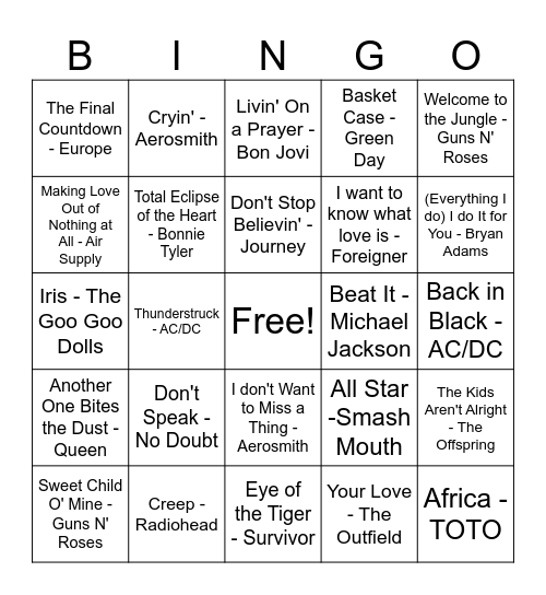 80's and 90's - Music Apps Allowed Bingo Card