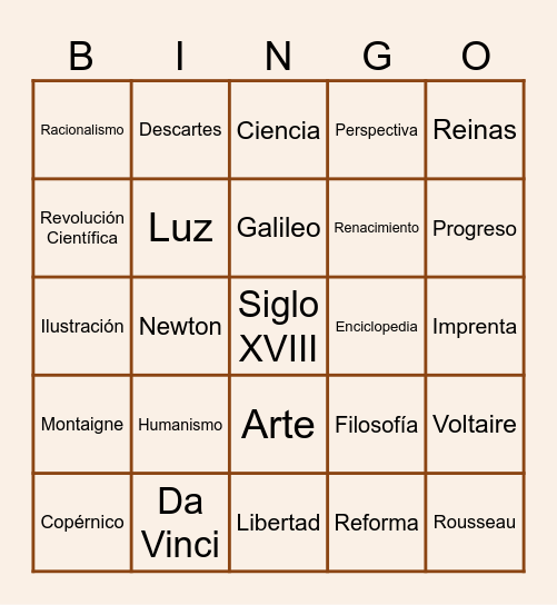Renacimiento e Ilustración Bingo Card