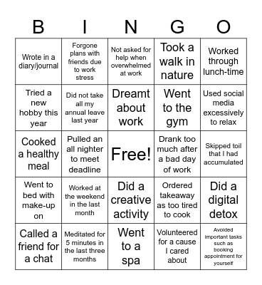 Social work self-care! Bingo Card