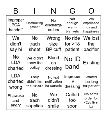 PACU QSRS BINGO! How will we upset PACU today? Bingo Card