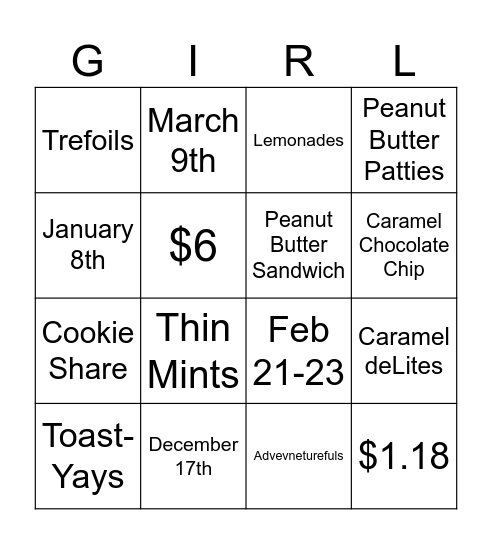 Cookie Bingo Card