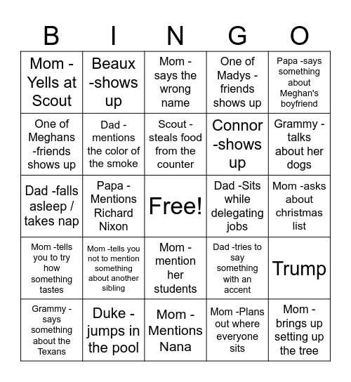 Walker Thanksgiving Bingo Card