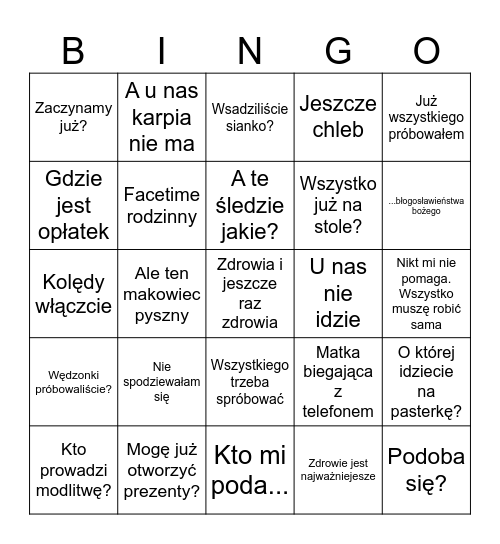 Wigilijne bingo Card