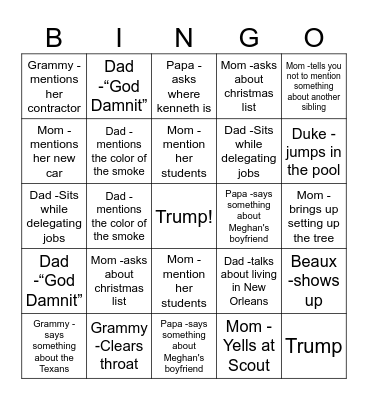 Walker Thanksgiving Bingo Card