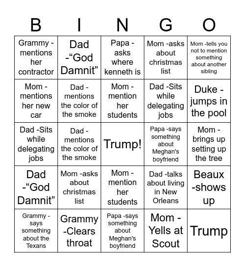 Walker Thanksgiving Bingo Card