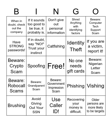 Scam Bingo Card