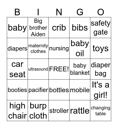 Baby Bingo Card