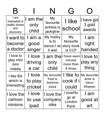 Parina Bingo Card