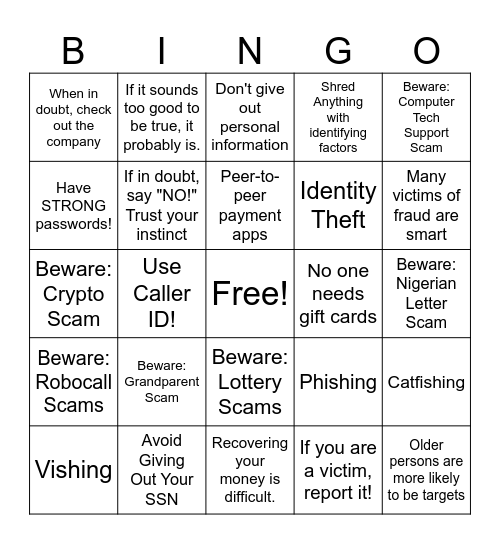 Scam Bingo Card