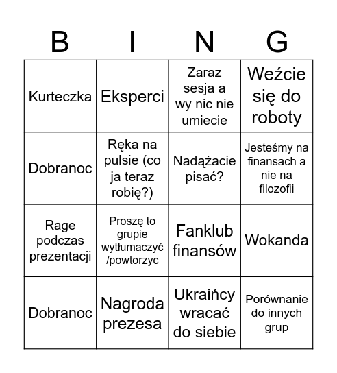 Bingo Dziada Bingo Card