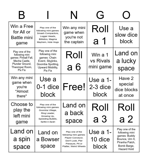 Mario Party 9 Bingo Card