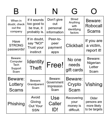 Scam Bingo Card