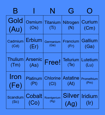 Periodic Table Bingo Card