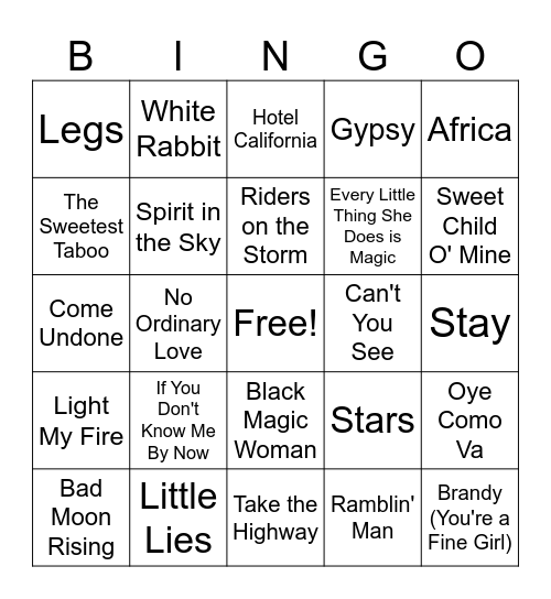 Oldies and Goldies Bingo Card