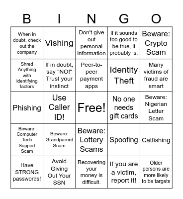 Scam Bingo Card