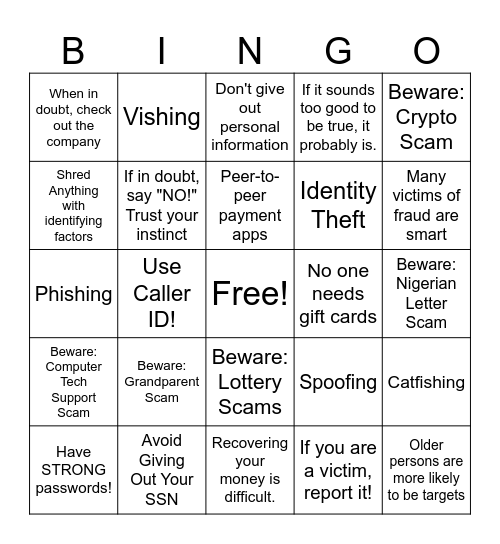 Scam Bingo Card