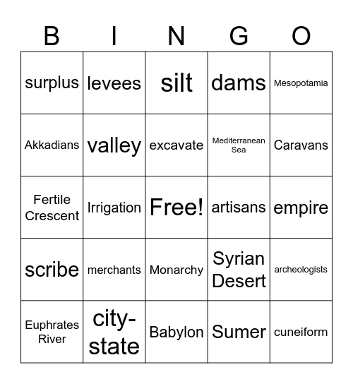 Mesopotamia Bingo Card