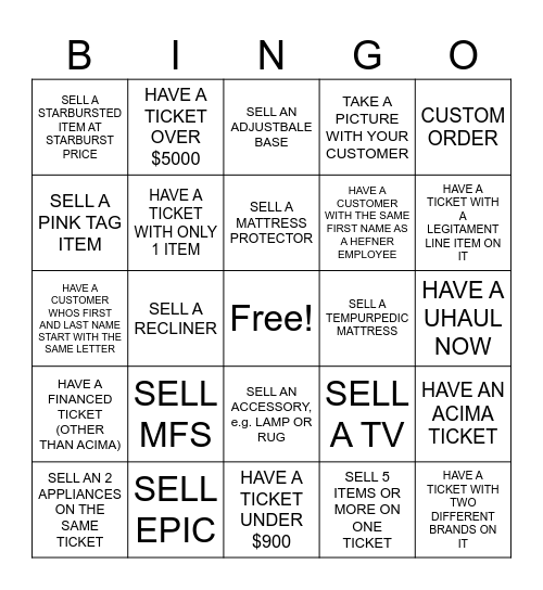 HEFNER SALES BINGO Card