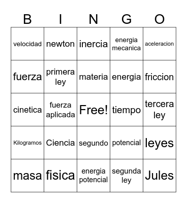 Fisica Bingo Card