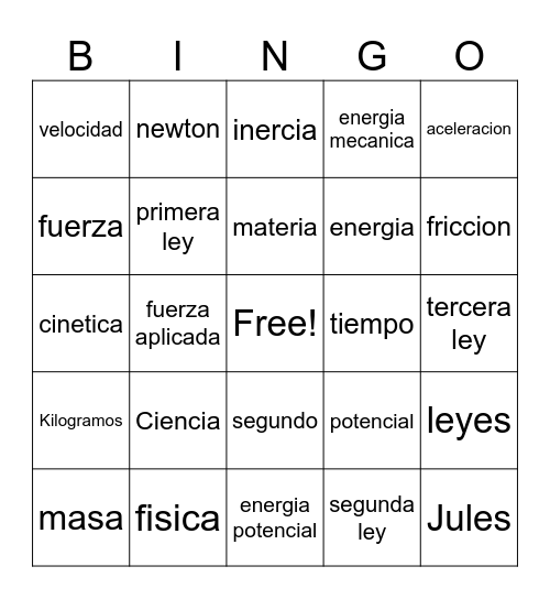 Fisica Bingo Card