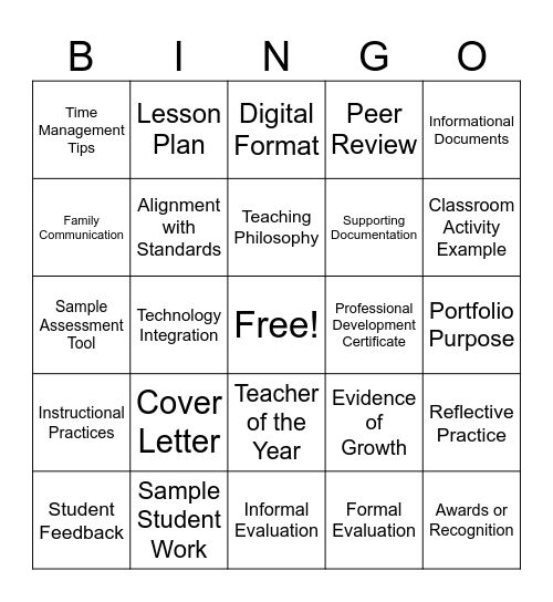 Portfolio Bingo Card