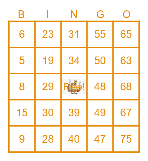 Thanksgiving Bingo Card
