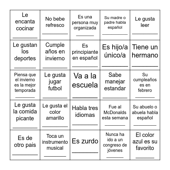 BINGO para conocerse Bingo Card