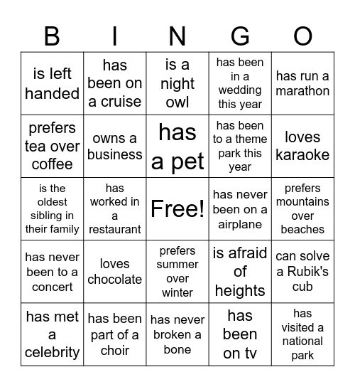 Find a person who... Bingo Card