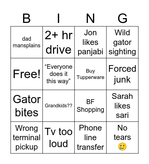 Florida Thanksgiving 2024 Bingo Card