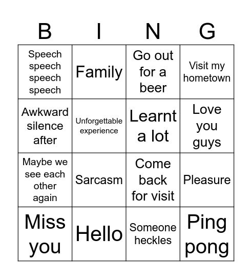Farewell Speech Bing Bingo Card