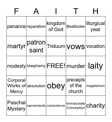 Call to Faith Bingo Card