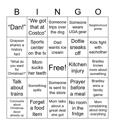 Steidle Family Thanksgiving Bingo Card